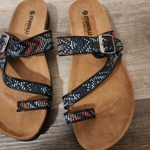 TitleMakalu California Women’s Strappy Comfort Sandals, Size 9, Colorful Mosaic